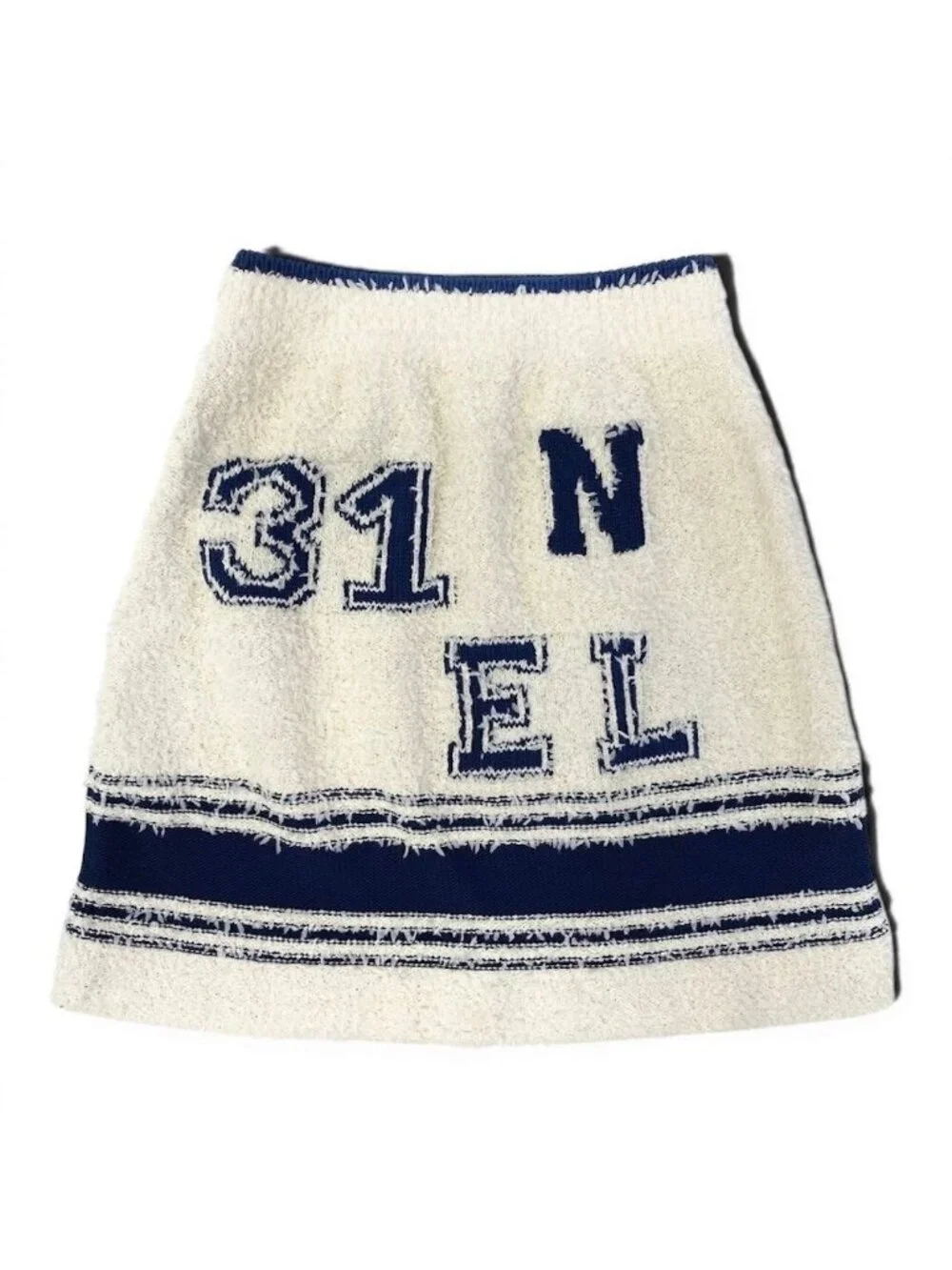 Chanel Cruise Line Mini Skirt CC Logo White Blue Cotton Polyamide Silk